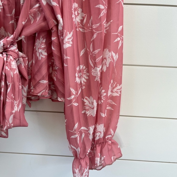 Peach Love California Pink Smocked Blouse with Ruffled Long Sleeves - Picture 6 of 6